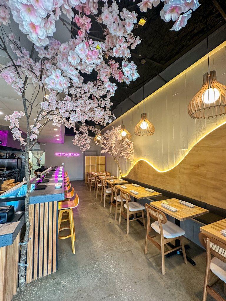 Nori Nori Craft Handrolls dining room with cherry blossom tree, Tampa FL