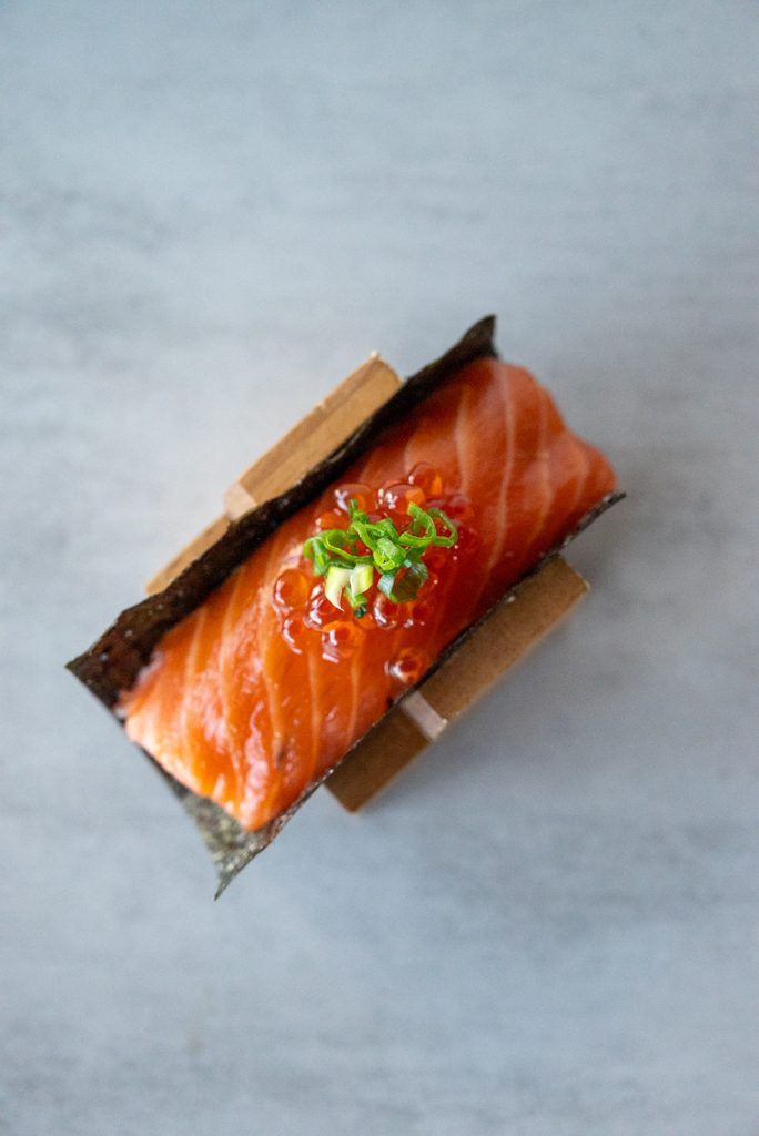 Salmon and ikura handroll